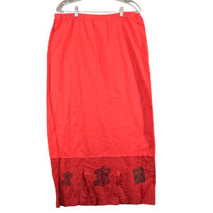 BC Sports Blue Cactus Women's Maxi Skirt Red Large Slit Vintage USA Linen